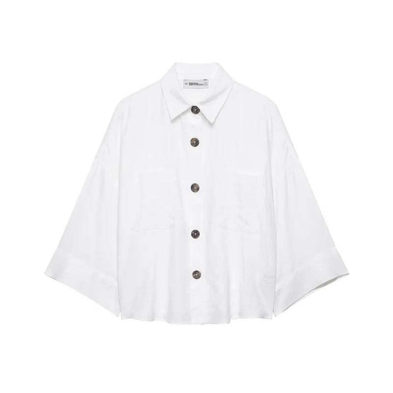 Damen Oversized Hemdjacke mit weiten Kimonoärmeln und großen Hornknöpfen Drune
