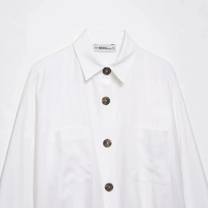 Damen Oversized Hemdjacke mit weiten Kimonoärmeln und großen Hornknöpfen Drune