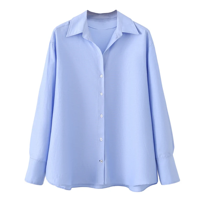 Damen Oversized-Hemdbluse mit weitem Schnitt, langen Manschettenärmeln und abgerundetem Saum Drune