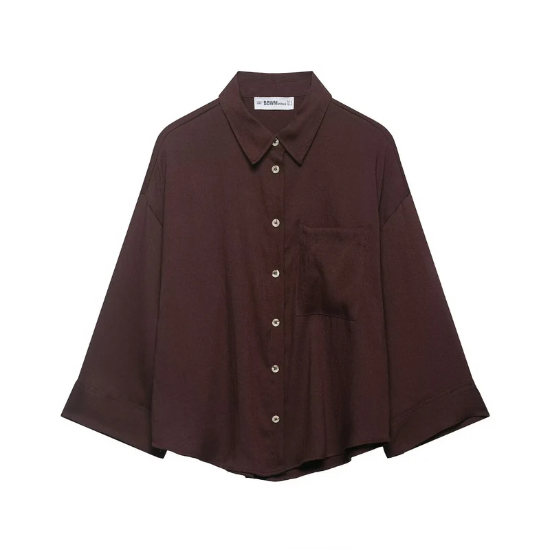 Damen Oversized Hemdbluse mit überschnittenen Schultern, dreiviertelärmeln und Brusttasche Drune