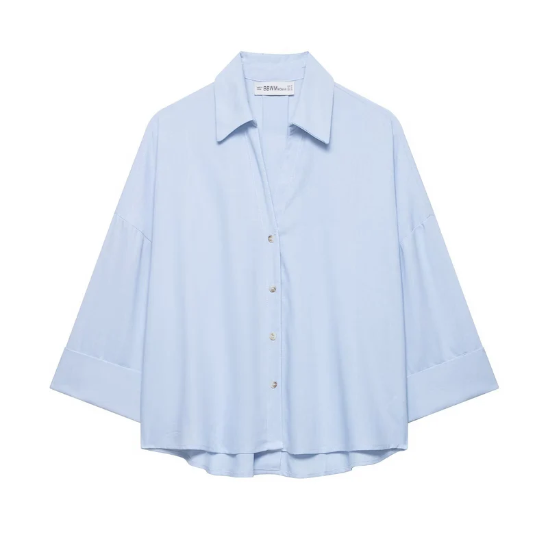 Damen Oversized-Hemdbluse mit kastiger Silhouette, weiten Kimonoärmeln und abgerundetem Saum Drune