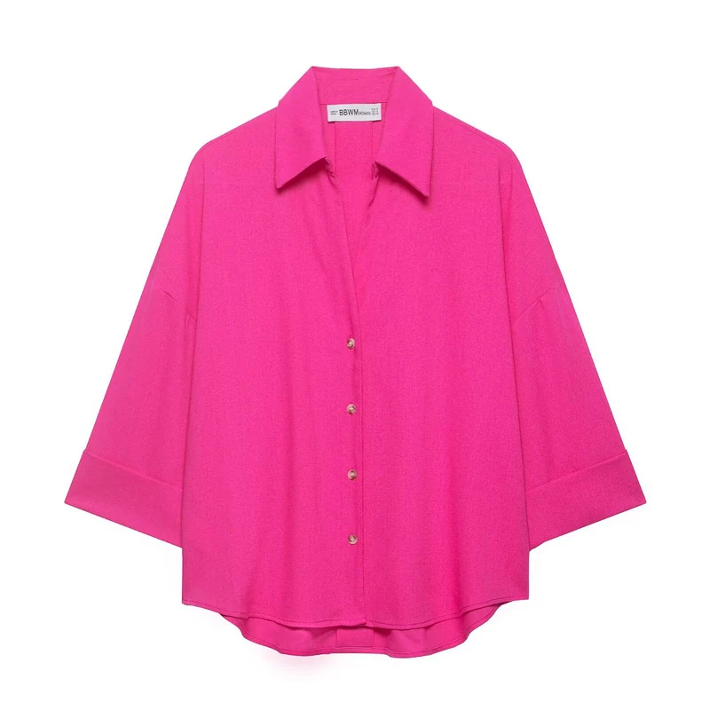 Damen Oversized-Hemdbluse mit kastiger Silhouette, weiten Kimonoärmeln und abgerundetem Saum Drune