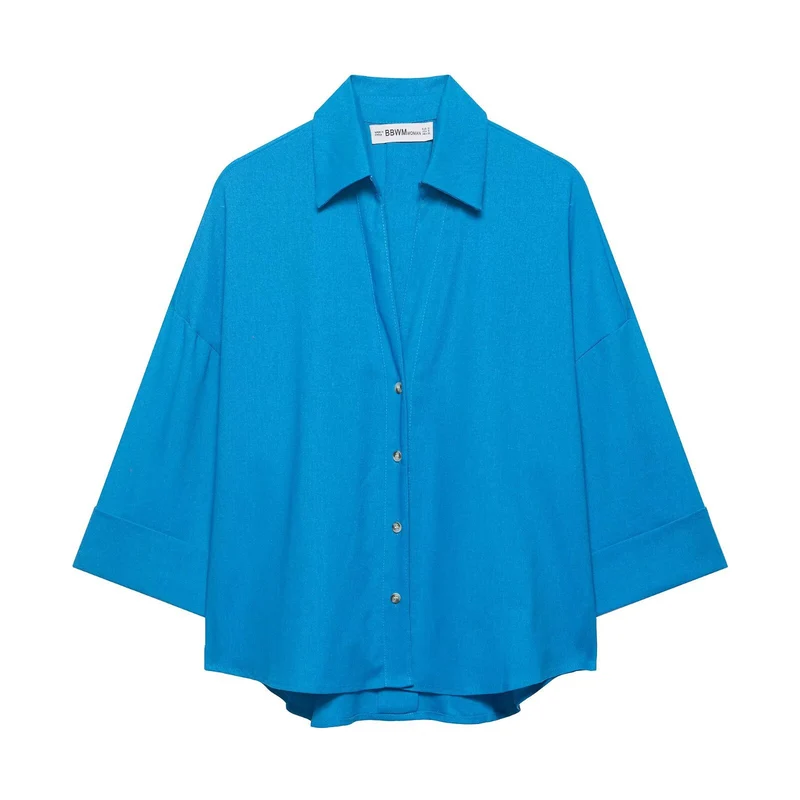 Damen Oversized-Hemdbluse mit kastiger Silhouette, weiten Kimonoärmeln und abgerundetem Saum Drune