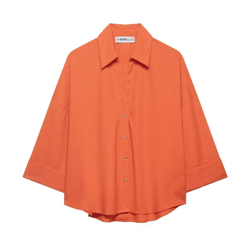 Damen Oversized-Hemdbluse mit kastiger Silhouette, weiten Kimonoärmeln und abgerundetem Saum Drune
