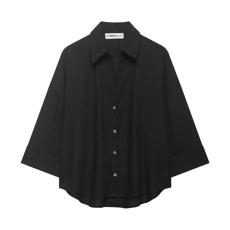 Damen Oversized-Hemdbluse mit kastiger Silhouette, weiten Kimonoärmeln und abgerundetem Saum Drune