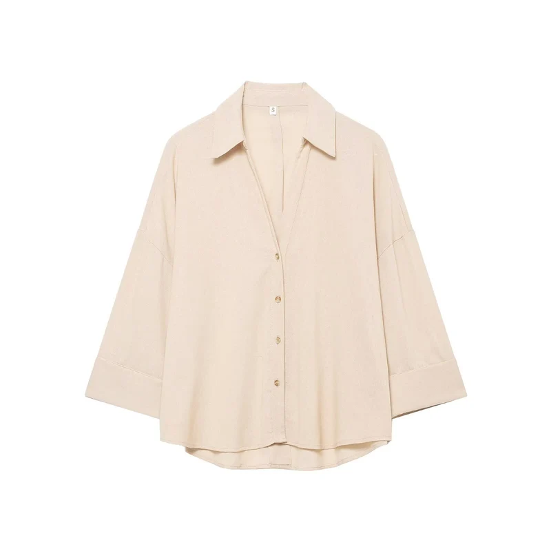 Damen Oversized-Hemdbluse mit kastiger Silhouette, weiten Kimonoärmeln und abgerundetem Saum Drune
