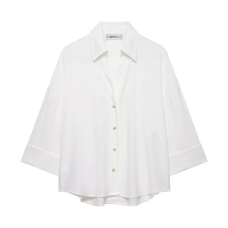Damen Oversized-Hemdbluse mit kastiger Silhouette, weiten Kimonoärmeln und abgerundetem Saum Drune