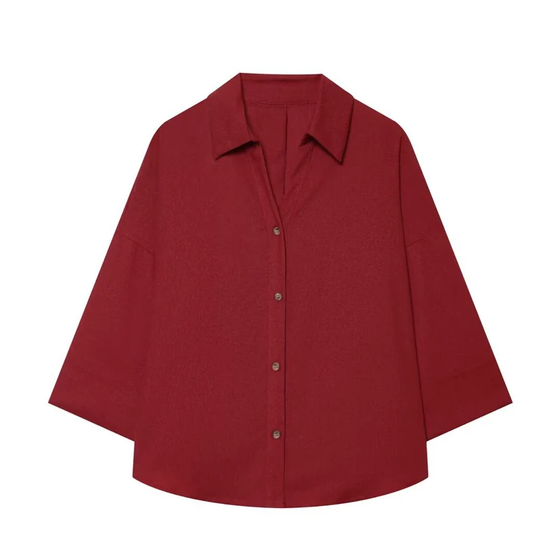 Damen Oversized Hemdbluse mit kastigem Schnitt, dreiviertelärmeln und Hornknopfleiste Drune