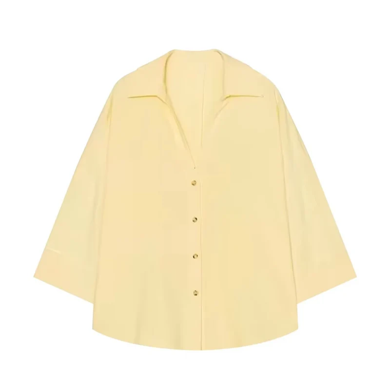 Damen Oversized Hemdbluse mit kastigem Schnitt, dreiviertelärmeln und Hornknopfleiste Drune