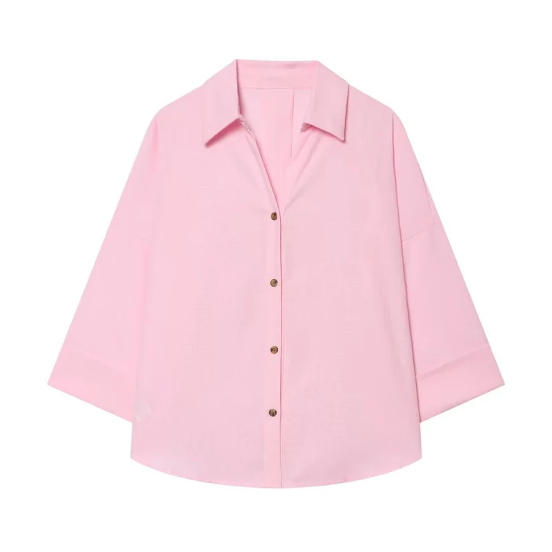 Damen Oversized Hemdbluse mit kastigem Schnitt, dreiviertelärmeln und Hornknopfleiste Drune
