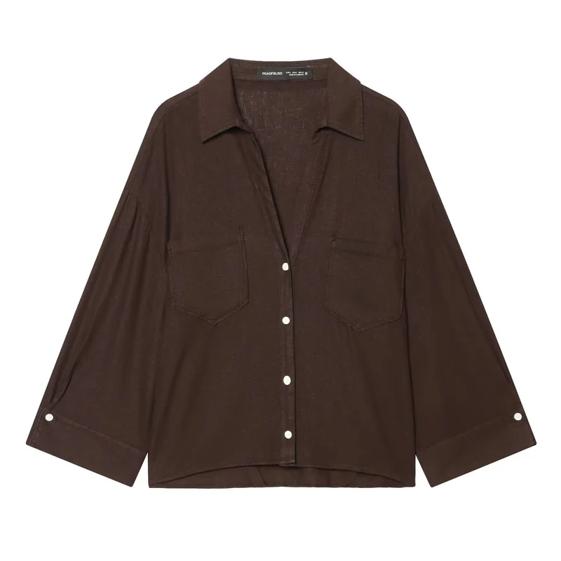 Damen Oversized Hemdbluse aus leichter Baumwollmischung mit Streifenmuster und dreiviertelärmeln Drune