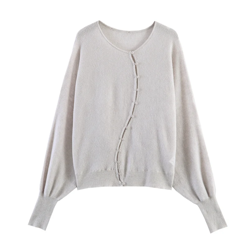 Damen Oversized-Feinstrick-Cardigan mit asymmetrischer Knopfleiste und Fledermausärmeln Drune
