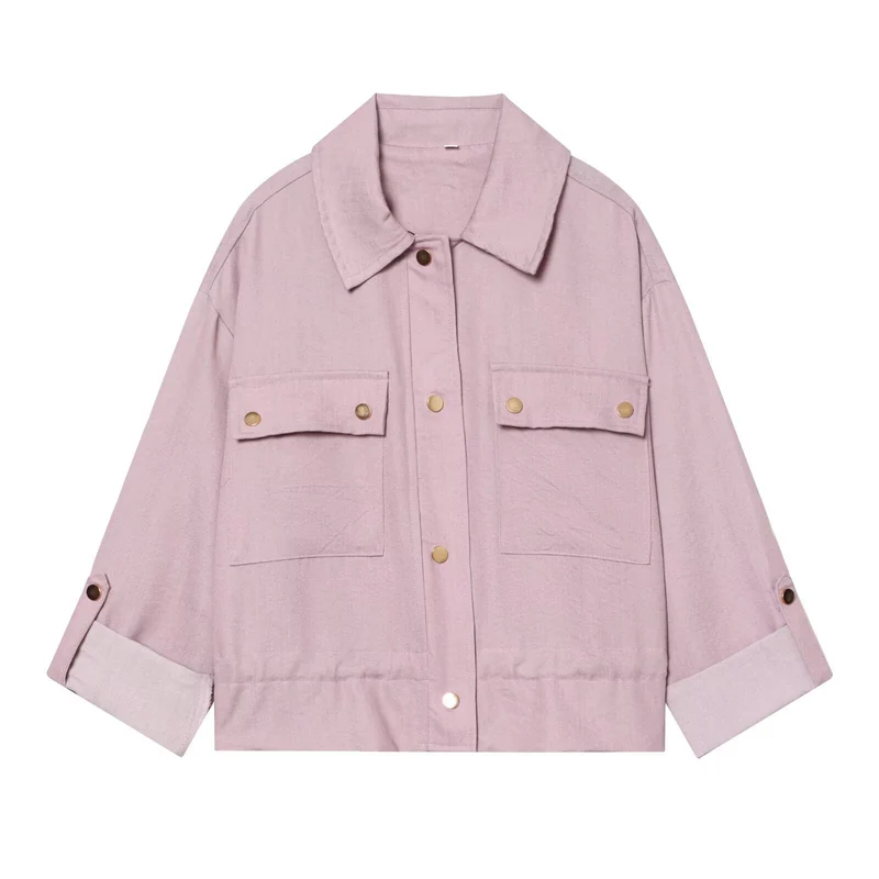 Damen Oversize Workwear-Hemdenjacke mit aufgesetzten Druckknopf‑Taschen Drune