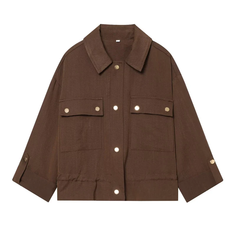 Damen Oversize Workwear-Hemdenjacke mit aufgesetzten Druckknopf‑Taschen Drune
