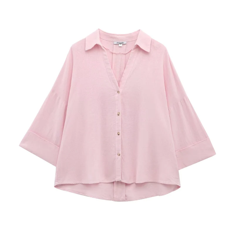Damen Oversize Viskose-Hemdbluse mit dreiviertelärmeln und verlängertem Rückensaum Drune