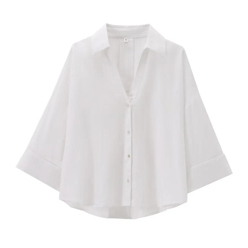 Damen Oversize Viskose-Hemdbluse mit dreiviertelärmeln und verlängertem Rückensaum Drune
