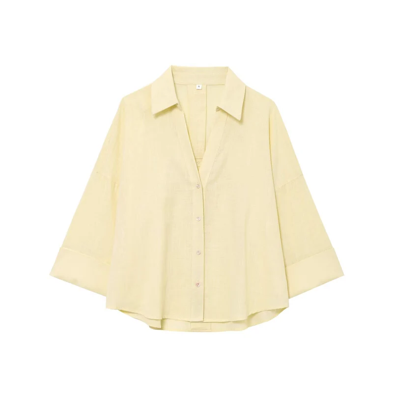 Damen Oversize Viskose-Hemdbluse mit dreiviertelärmeln und verlängertem Rückensaum Drune
