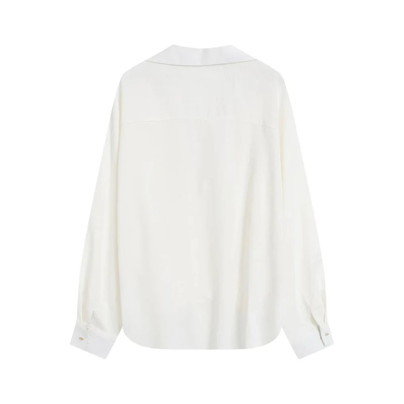 Damen Oversize Leinenoptik-Bluse mit tiefem V‑Ausschnitt, Hemdkragen und gerafftem Vorderteil Drune