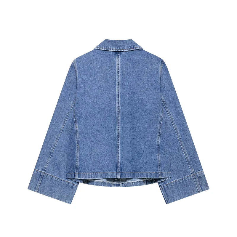 Damen Oversize-Jeansjacke mit Hemdkragen und großen aufgesetzten Taschen Drune