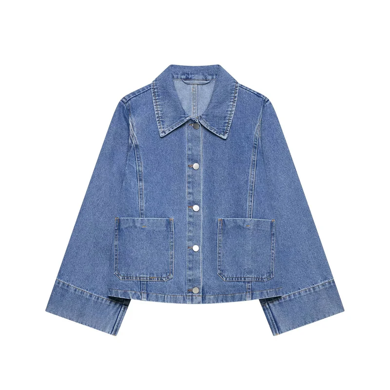 Damen Oversize-Jeansjacke mit Hemdkragen und großen aufgesetzten Taschen Drune