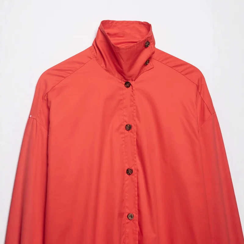 Damen Oversize Hemdjacke mit Stehkragen und durchgehender Knopfleiste Drune