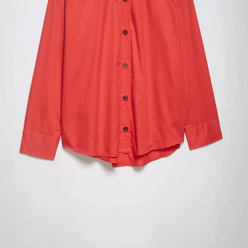 Damen Oversize Hemdjacke mit Stehkragen und durchgehender Knopfleiste Drune