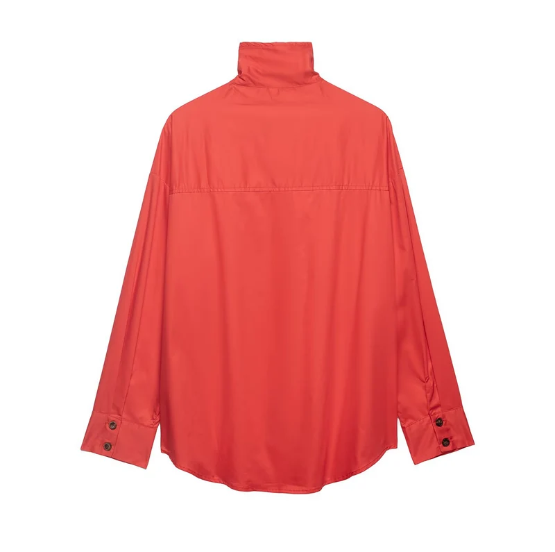 Damen Oversize Hemdjacke mit Stehkragen und durchgehender Knopfleiste Drune