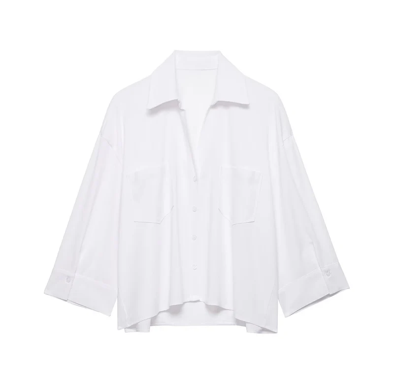 Damen Oversize-Hemdbluse mit feinem Streifenmuster, Brusttaschen und High-Low-Saum Drune