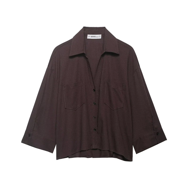 Damen Oversize-Hemdbluse mit feinem Streifenmuster, Brusttaschen und High-Low-Saum Drune