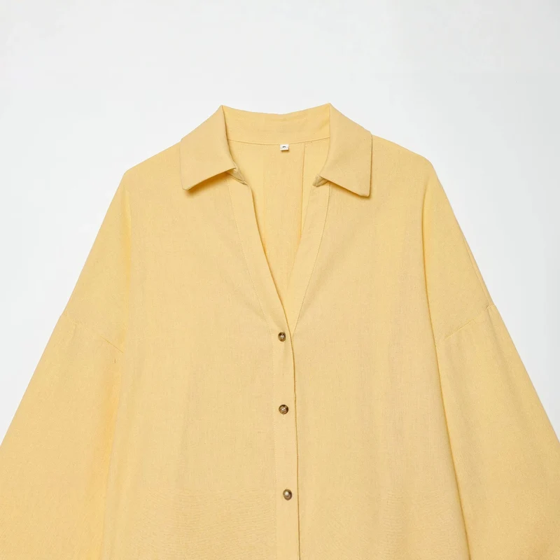 Damen Oversize Hemdbluse mit 3/4‑Ärmeln, High‑Low‑Saum und Hemdkragen Drune
