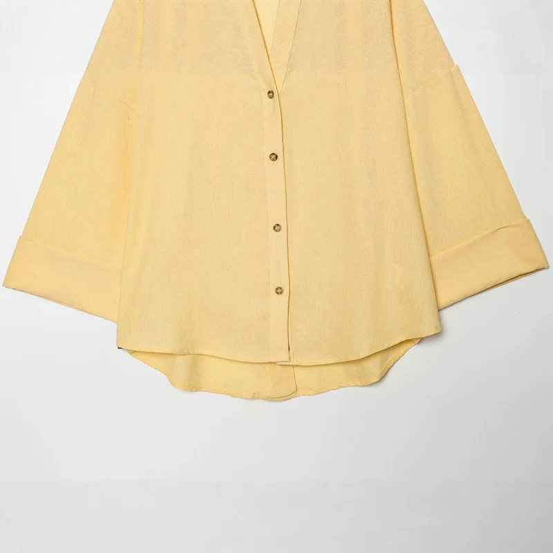 Damen Oversize Hemdbluse mit 3/4‑Ärmeln, High‑Low‑Saum und Hemdkragen Drune