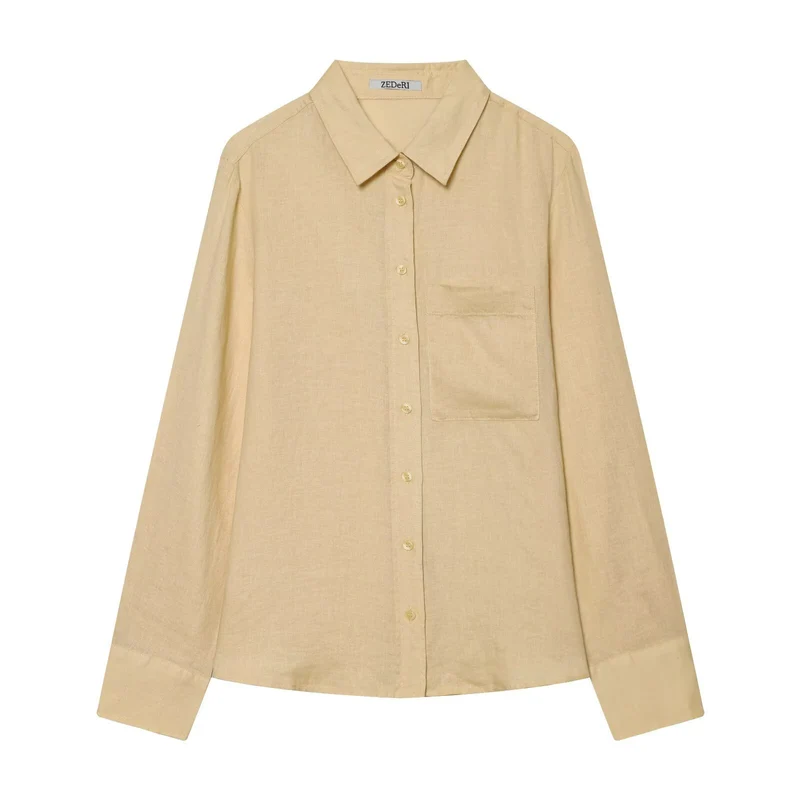 Damen Oversize‑Hemdbluse in Leinenoptik mit Brusttasche und Manschetten Drune