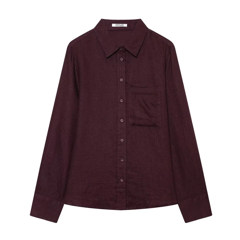 Damen Oversize‑Hemdbluse in Leinenoptik mit Brusttasche und Manschetten Drune