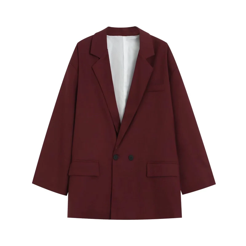 Damen Oversize Doppelreihiger Blazer mit tiefem Revers und Paspeltaschen Drune