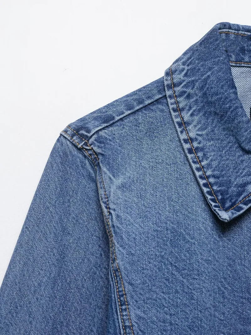 Damen Oversize-Denimjacke im Boxy-Schnitt mit kurzer Silhouette und aufgesetzten Taschen Drune
