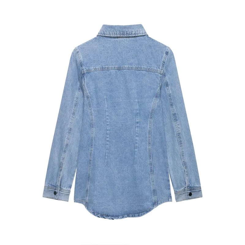 Damen Oversize Denim-Hemdjacke mit taillierten Abnähern und Druckknöpfen Drune