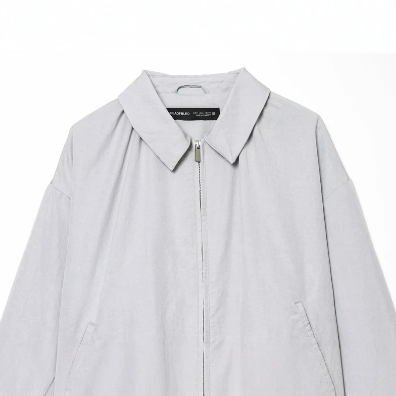 Damen Oversize-Bomberjacke mit Hemdkragen Reißverschluss und elastischem Saum Drune