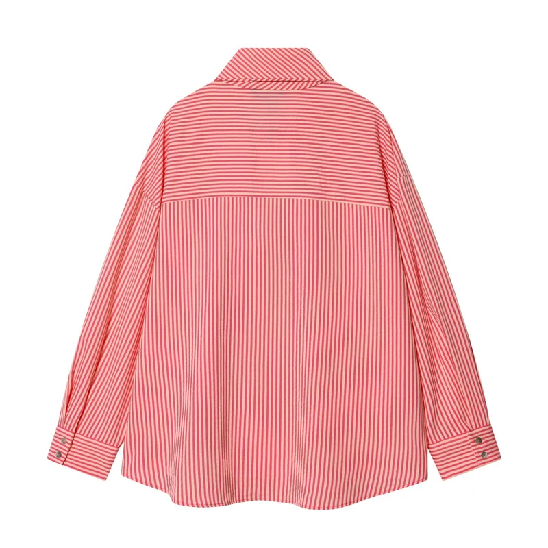 Damen Oversize Bluse mit Schleifenkragen und feinen Streifen Drune