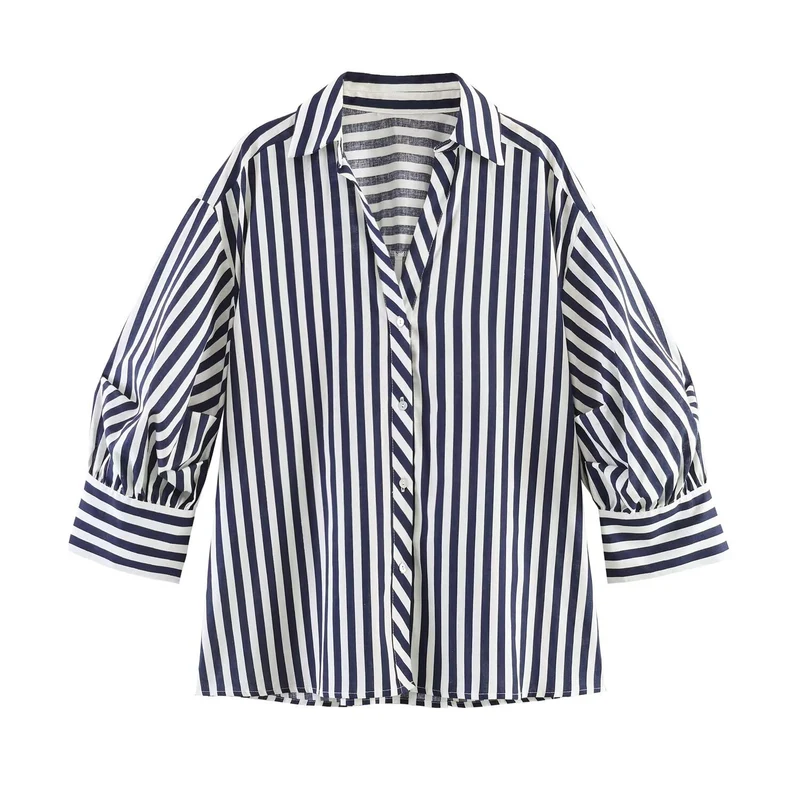 Damen Oversize-Bluse mit Ballonärmeln und Hemdkragen Drune