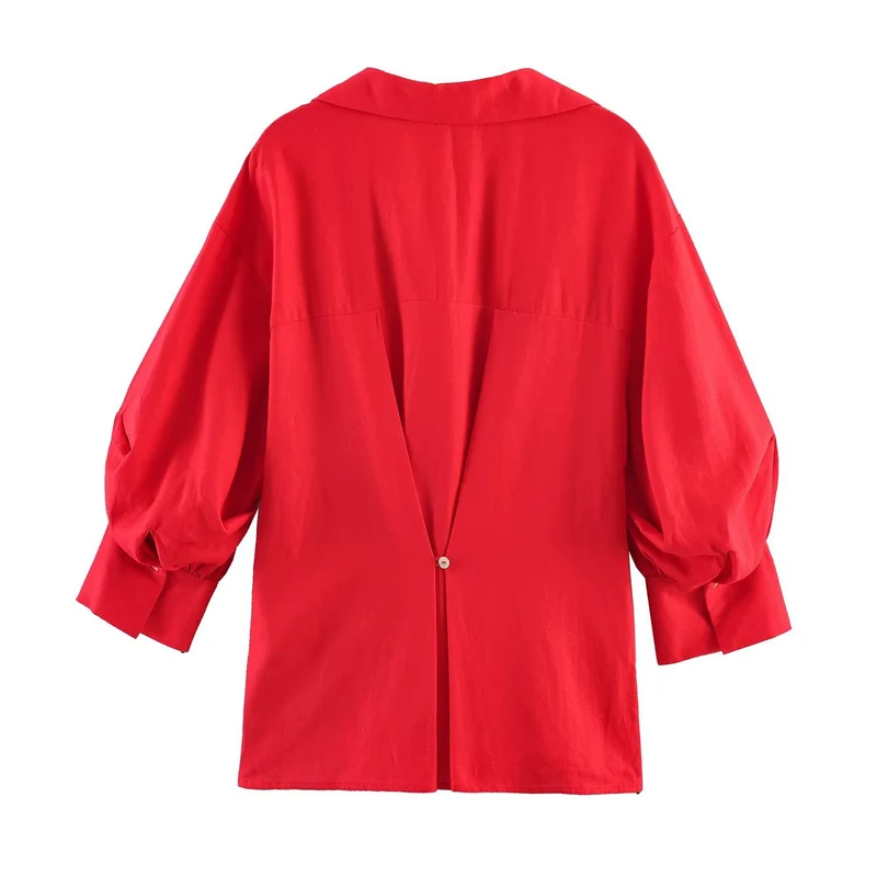 Damen Oversize-Bluse mit Ballonärmeln und Hemdkragen Drune