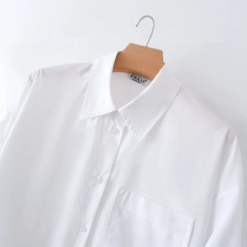 Damen Oversize-Basics-Bluse mit kastiger Silhouette, Hemdkragen und Brusttasche Drune