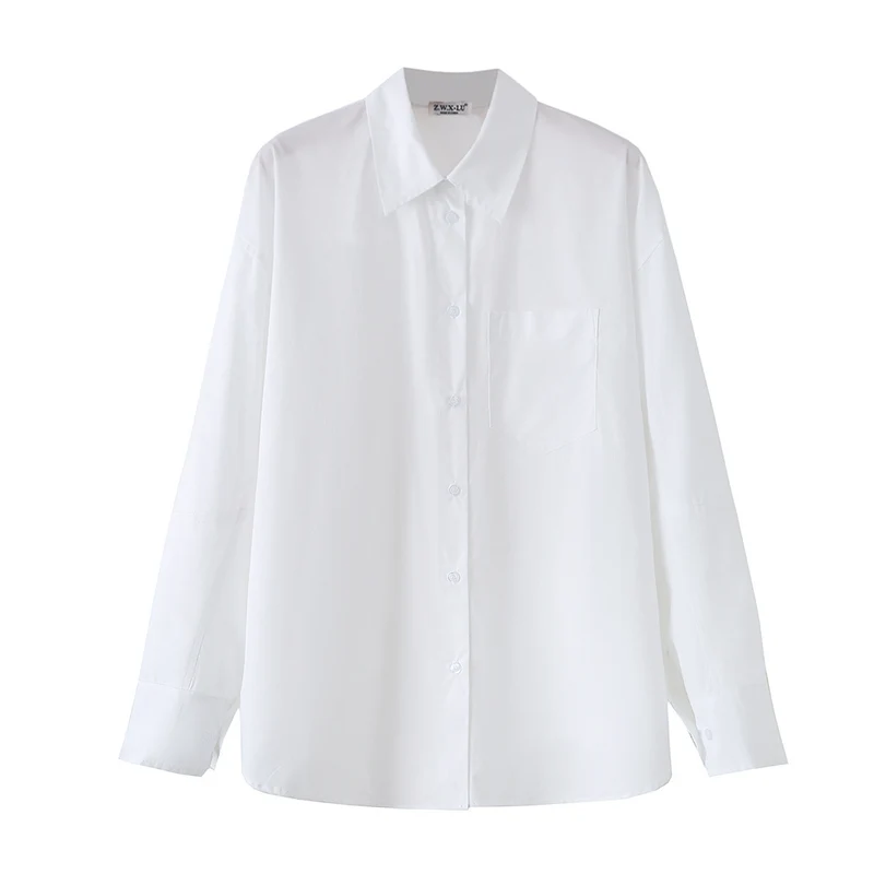 Damen Oversize-Basics-Bluse mit kastiger Silhouette, Hemdkragen und Brusttasche Drune