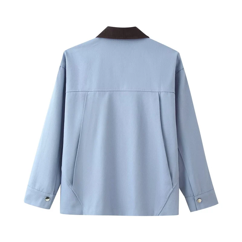 Damen Overshirt‑Jacke mit Kordkragen, aufgesetzten Taschen und Druckknopfleiste Drune