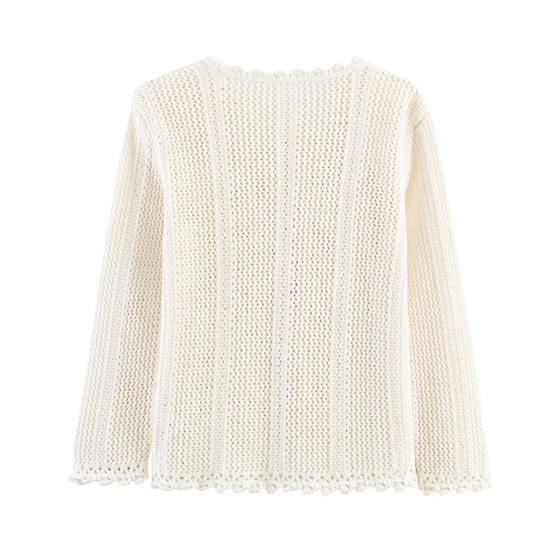 Damen Offener Häkel-Cardigan mit V-Ausschnitt und Wellenkante Drune
