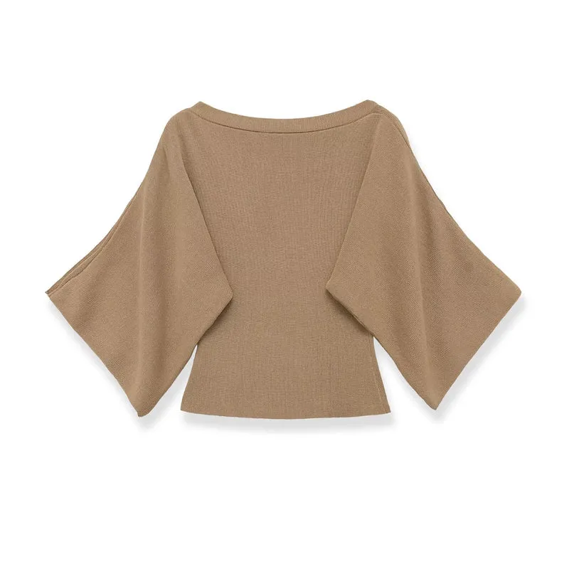 Damen Feinstrick-Poncho mit ausgestellten Fledermausärmeln Drune