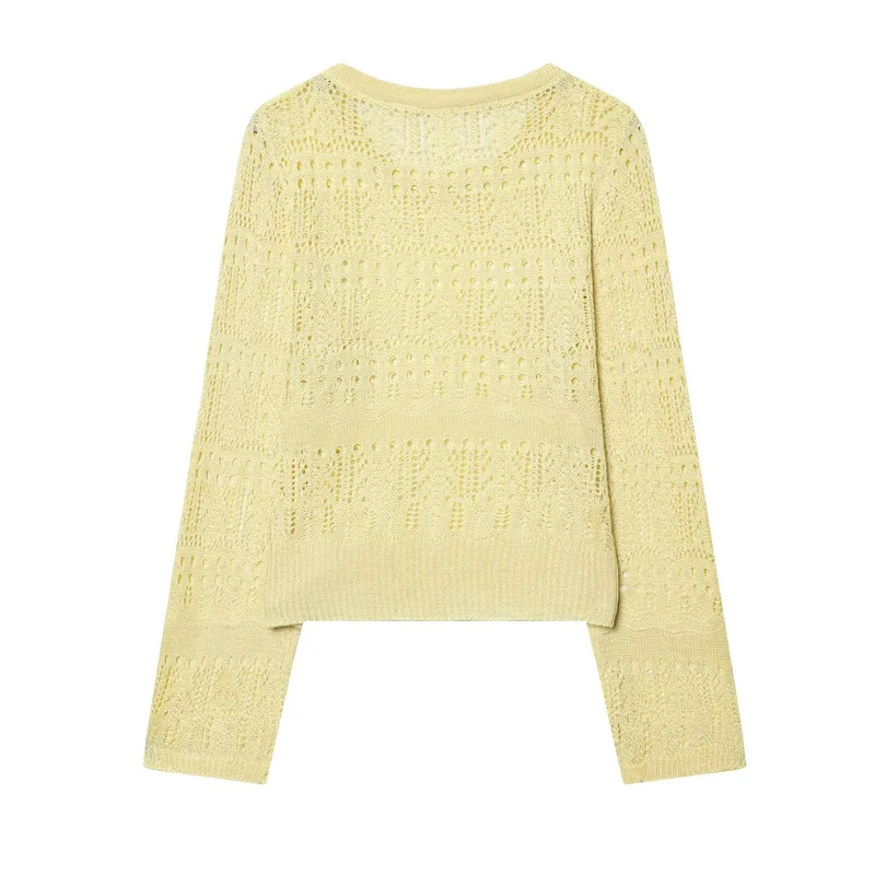 Damen Feinstrick-Openwork-Pullover mit Rundhalsausschnitt und filigranem Lochmuster Drune