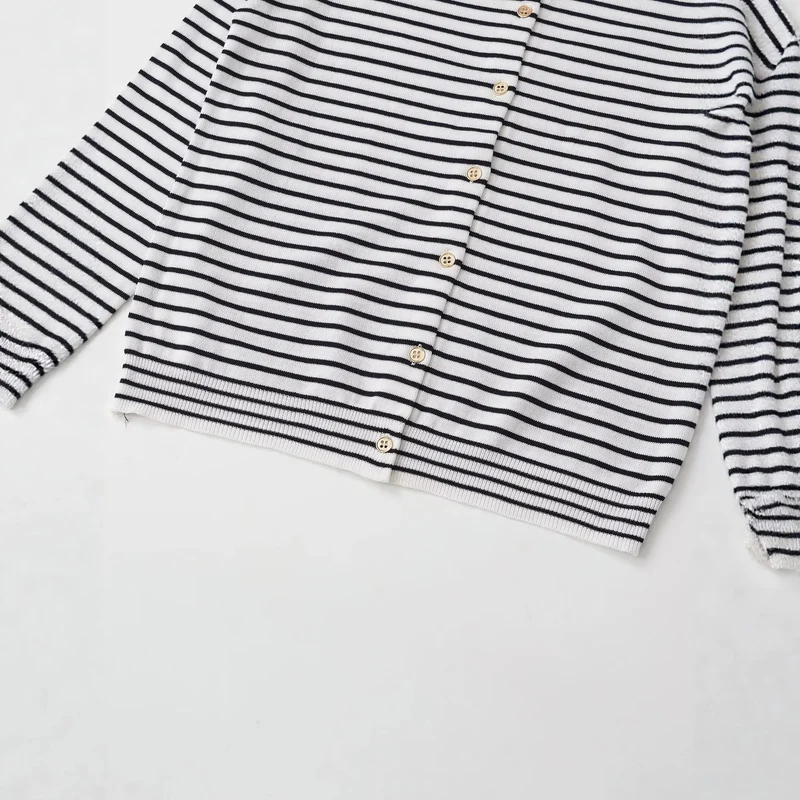 Damen Feinstrick-Cardigan mit maritimem Streifenmuster und Knopfleiste Drune