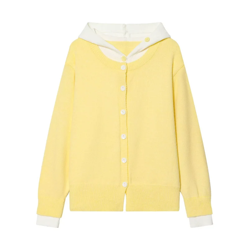 Damen Feinstrick-Cardigan mit Kapuze, Kontrastfutter und Knopfleiste Drune