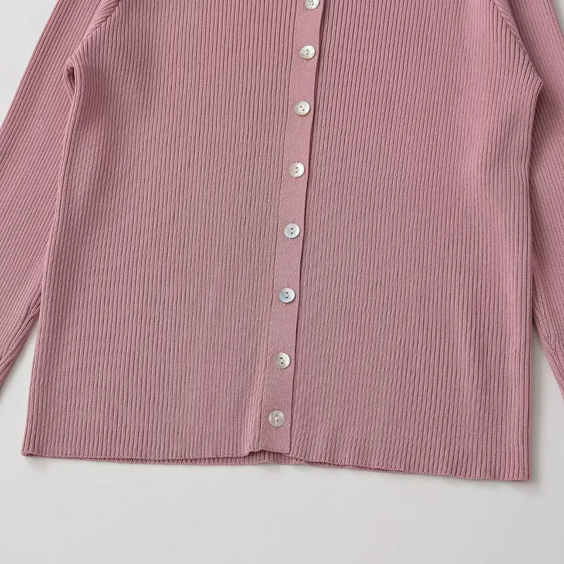 Damen Feinripp-Feinstrick-Cardigan mit durchgehender Knopfleiste und Rundhalsausschnitt Drune