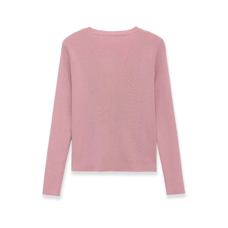 Damen Feinripp-Feinstrick-Cardigan mit durchgehender Knopfleiste und Rundhalsausschnitt Drune